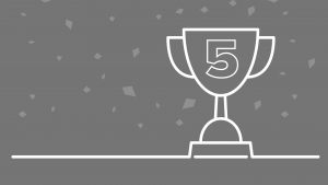 An image showing an illustration of a trophy with the number 5 on it to celebrate Ollie's 5-year anniversary at Bluestep Solutions